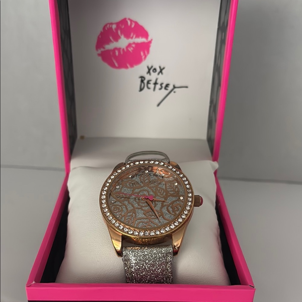 Betsey Johnson Gold and Silver Watch with Crystal Embellishments